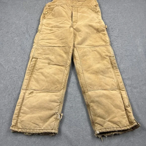 VTG Carhartt Bib Overalls Mens 36x30* Quilt Lined Double Knee Duck Canvas R03BRN